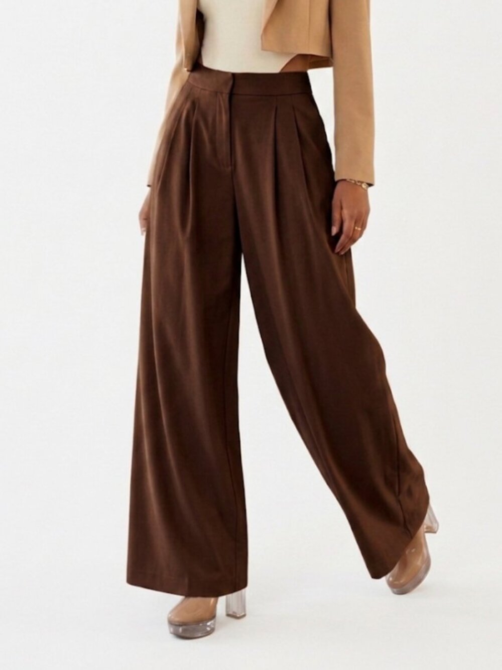 Naked Wardrobeff Suiting Pleated Wide Leg Pants Chocolate Womens Size XL NWT